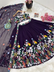 Tennecy último diseñador Faux Georgette bordado secuencia trabajo Lehenga Choli por mujer - Product Image 5