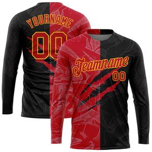 Venta al por mayor Direct camisas Engro ropa deportiva industria Custom Graffiti patrón rojo-oro Scratch 3D manga larga rendimiento camiseta - Product Image 1