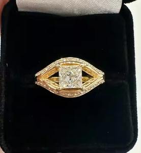 Precioso anillo de compromiso de diamante cultivado en laboratorio genuino de corte princesa Vintage VVS1/D oro de boda para mujer joyería fina elegante - Product Image 2