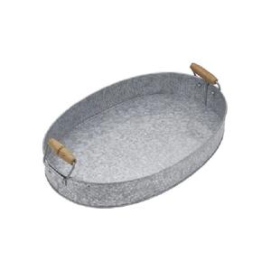 Nouveau Style Lot de 2 plateaux de service rectangulaires en métal galvanisé avec poignées en bois Style ferme rustique - Product Image 6