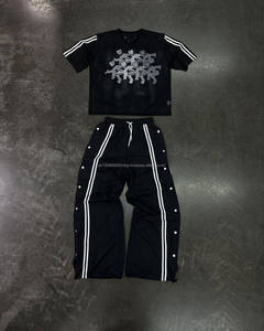 Pull à manches courtes col rond en coton pour homme T-shirt et pantalon en jersey de maille Streetwear deux pièces pour l'hiver - Product Image 1