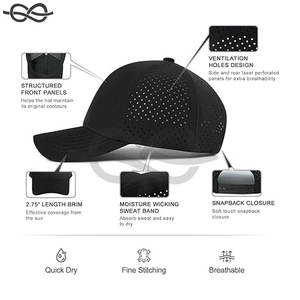 Casquette de baseball élégante à séchage rapide pour hommes avec panneaux en maille découpés au laser Fermeture à visière incurvée Respirabilité - Product Image 5
