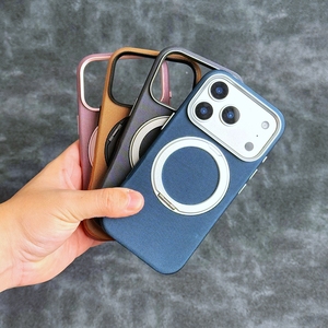 เคสโทรศัพท์หนังสีดำลายเท็กซ์เจอร์ OEM ODM พร้อมวงแหวนโลหะสำหรับยึดกล้องและขาตั้ง สำหรับ iPhone 18 17 16 15 Pro Max - Product Image 6