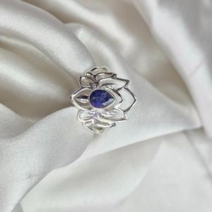 Anillo Vintage de Plata de Ley con Diseño de Loto y Gema de Zafiro, Ligero, para Boda, Aniversario, Fiesta - El Mejor Regalo para Ella - Product Image 6