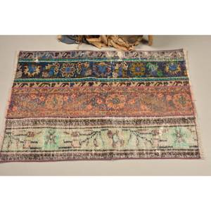 Tapis Turc Vintage 2.2x3.3ft Bleu Beige Tissage Plat Laine Patchwork Motif pour Salon Couloir Décorations Latex Soutenu - Product Image 3