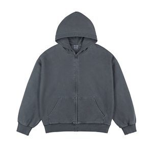 100% sudaderas con capucha de hombre de peso pesado de lana de algodón con cremallera sudaderas con capucha vintage en blanco de talla grande sudaderas con capucha de lavado ácido personalizadas - Product Image 3