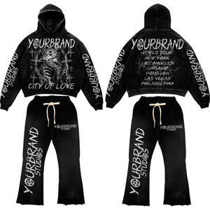 Conjunto de sudadera con capucha de lana de algodón lavado con ácido para hombre, chándal transpirable con logotipo personalizado para ropa informal para gimnasio de invierno fitness - Product Image 5