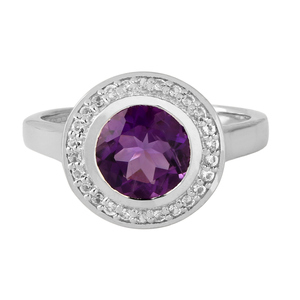 Anillo Halo de Plata de Ley 925 con Gemas Shah para Mujer, Amatista Natural y Topacio Blanco, Corte Oro Amarillo, Anillo para Hombre de Uso Diario - Product Image 1