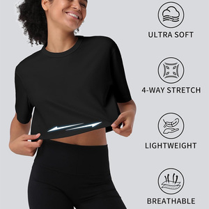 OEM custom crop <b>tops</b> for women breathable fitness wear workout gym summer apparel with logo print and private label design - Product Image 5