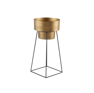 Maceta de metal dorado artesanal con logotipo personalizado con soporte para jardín interior y exterior - Product Image 4