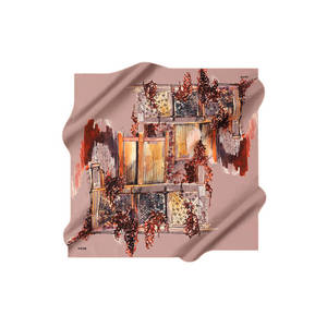 Powder Pink Silk Crepe Satin Floral Patterned <b>Square</b> <b>Scarf</b> - Product Image 1