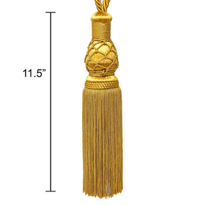 Custom Made Broad Golden <b>Tassel</b> Rhinestone <b>Trimming</b> Crocheted Technique - Product Image 1