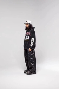 เสื้อฟลีซผู้ชายใส่ได้ทั้งชายและหญิง, เสื้อผ้าแนวสตรีทผ้าคอตตอนสีล้วนมีฮู้ดลำลองพิมพ์ลายสกรีนโลโก้ฤดูหนาว - Product Image 3