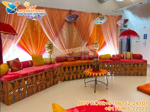 Arreglo especial de asientos Mehndi con colchón de piso Decoración única Mehndi Asientos de piso Bodas indias Asientos coloridos Mehndi - Product Image 6