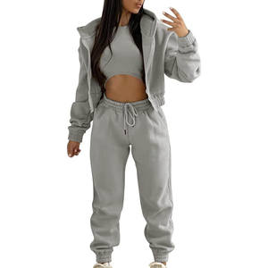 Ropa de entrenamiento de 3 piezas para mujer, chándal deportivo transpirable de manga larga para mujer, ropa de gimnasio para mujer, conjuntos con capucha - Product Image 1