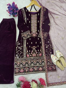 India Pakistan <b>Clothing</b> Summer Winter Wear Dresses Women Salwar Kameez High Quality Embroidered Velvet Bollywood Style Party - Product Image 5