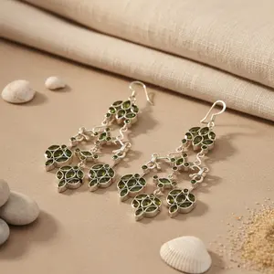 925 Silver <b>Peridot</b> Dangle <b>Earrings</b> for Women Freshwater Pearl Drop <b>Earrings</b> Gold Plating Emerald Flower-shaped Gemstone Jewelry - Product Image 1