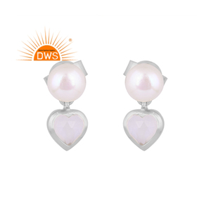 Dernière conception de boucles d'oreilles en argent sterling avec perle naturelle et pierre de lune arc-en-ciel Bijoux personnalisés pour femmes Cadeau pour elle - Product Image 1