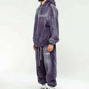 Wholesale High Quality Winter Printed Distressed <b>Fleece</b> Hoodie <b>Jogger</b> Set Regular Fit Tracksuit Drawstring Waist Athleisure - Product Image 5