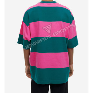 Camiseta de algodón a rayas de dos colores, estilo urbano, corte regular, hombros caídos, logotipo bordado personalizado de alta calidad, transpirable y de secado rápido. - Product Image 6