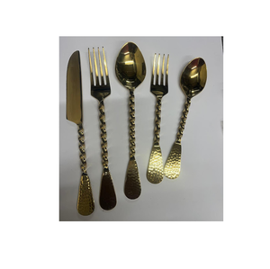 Antique Classic Stainless Steel Spoon Fork Latest <b>Crafts</b> Brass Twisted Middle with Handmade Design Cutlery Set - Product Image 1