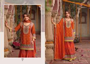 Designer traditionnel lourd Chinon femmes Kurta Sharara avec Dupatta indien et pakistanais tenue de mariage robe-vente en gros Surat - Product Image 3