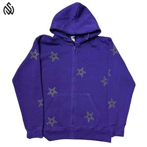 Sudaderas con capucha para hombre de alta calidad con logotipo personalizado de tela de algodón 100%, ropa de invierno para hombre, sudadera con cremallera y diamantes de imitación - Product Image 1