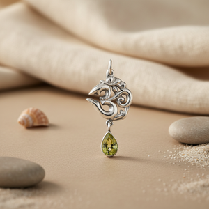 Colgante Om de Plata 925 con Gema de Peridoto, Joyería Espiritual, Chapado en Platino y Rodio, Cadena Geométrica, Diamante de Oro Rosa de Moda - Product Image 1
