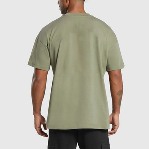 เสื้อยืดผ้าฝ้ายคอกลมพิมพ์ลายทรงหลวมสำหรับผู้ชายเสื้อ100% ไหล่คอตั้งหนาทรงหลวมไซส์ใหญ่พิเศษ - Product Image 6