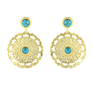 Producto de Venta caliente estilo bohemio turquesa chapado en oro 925 pendientes de plata esterlina joyería de moda para mujeres - Product Image 3