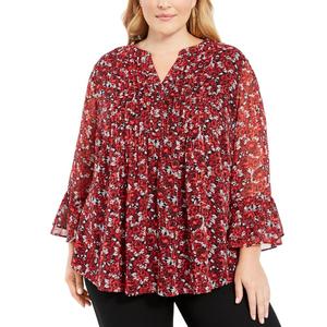 Top Floreale XXL da Donna Charter Club in Chiffon Rosso e Raso Stile Coreano con Logo Ricamato per Ufficio - Primavera/Estate - Product Image 1