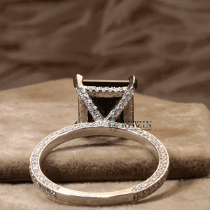 Anillo de compromiso de Halo oculto de corte redondo y princesa negra para mujer - Product Image 6