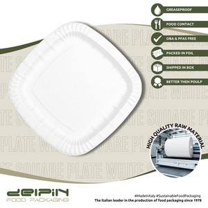 Assiette carrée en papier blanc jetable, recyclable et biodégradable, de qualité alimentaire, avec revêtement, pour usage commercial, style solide - Product Image 3