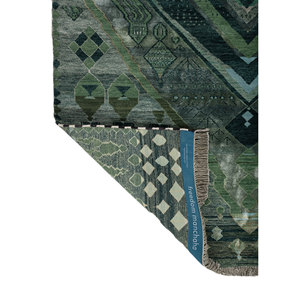 Tapis en laine et soie de bambou noué à la main Freedom Manchaha Green, motif géométrique pour usage domestique - Les-8348 - Product Image 5