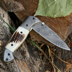 Couteau utilitaire de poche de chasse en plein air professionnel japonais damas acier changement Style bouton poussoir OEM personnalisable bricolage vente - Product Image 3