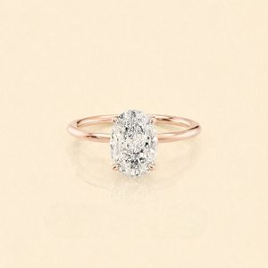 IGI Certified Oval Cut Lab Grown Diamond Engagement <b>Ring</b> 14K White / Rose & Yellow Gold Solitaire Diamond <b>Ring</b> for Women - Product Image 1