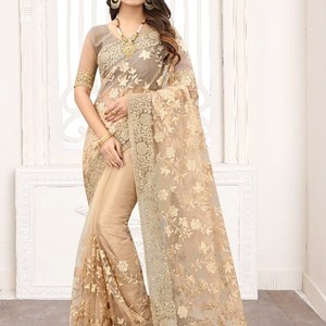 Le plus recherché indien traditionnel exclusif Georgette Saree Séquence Travail Sari Élégant Nuptiale Fêtes De Mariage Boutique Indienne - Product Image 3