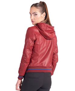 Blouson aviateur en cuir d'agneau véritable pour femmes Blouson aviateur en cuir d'agneau élégant à capuche en cuir d'agneau pour femmes - Product Image 2