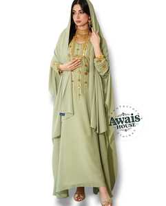 AWAIS HOUSE 2025 Robe de luxe pour femme, simple, broderie perlée, couleur unie, violet, en mousseline de soie, longueur au sol, coupe trapèze, manches longues, col en V - Product Image 3