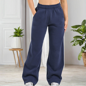Pantalons de survêtement en molleton de coton pour femmes, logo personnalisé, coupe ample, jambe droite, pantalon de survêtement à jambe large, automne, sport, salle de sport, motif uni - Product Image 6