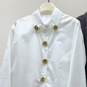 Camisas y Blusas Holgadas de Algodón Transpirable de Manga Larga Retro Extra Grandes para Mujer con Logotipo Frontal - Product Image 3