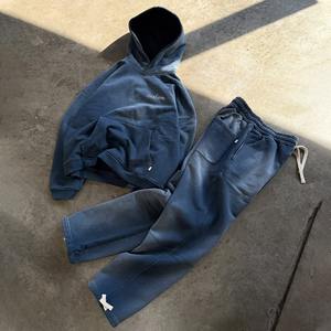 Ensemble sweat-shirt et pantalon de survêtement en molleton de coton vintage à poche latérale personnalisée en gros, lavage à l'acide, poids lourd - Product Image 1