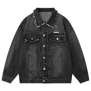 Chaqueta vaquera desgastada con sol personalizada al por mayor, conjunto de ropa de calle, chaqueta vaquera de piel de animal con bordado Vintage para hombre - Product Image 5