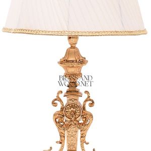 Lámpara de Mesa de Latón Dorado de Lujo con Pantalla de Tela Clásica, Iluminación Decorativa Ornamentada Hecha a Mano - Product Image 4