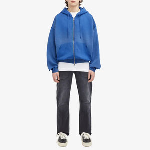 Pull à capuche de haute qualité avec logo personnalisé au design de mode Sweats à capuche surdimensionnés en coton délavé avec fermeture éclair pour hommes - Product Image 4