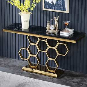 Modern geometric <b>gold</b> console <b>table</b> with mirrored top. Sleek luxury for any entry. Available at wholesale prices. - Product Image 4