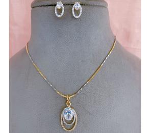 Deslumbrante y Elegante Juego de Collar y Pendientes con Baño de Oro y Plata, con Piedras de Circonita Cúbica, para Mujer, Ideal para Fiestas - Product Image 1