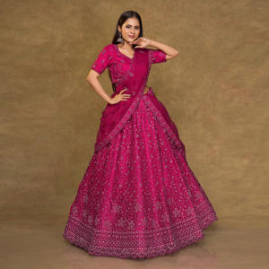 Opulent Net Lehenga Choli Highlighting Fine Surface Embroidery, Fluid Volume Silhouette, Ornamental Hem <b>Detail</b> - Product Image 5