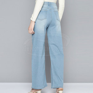Comfortable Adult <b>Women's</b> Mid Waist Casual Spring <b>Jeans</b> Pant Breathable Lightweight 100% Cotton Eco-Friendly - Product Image 3