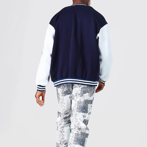 Veste universitaire OEM de gros, logo personnalisé, blousons bombardiers universitaires en laine à blocs de couleurs, uniforme scolaire avec broderie - Product Image 4